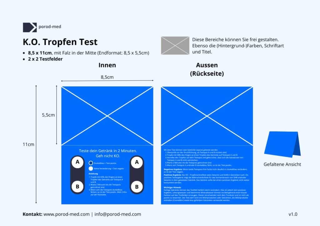 KO Tropfen Test, Format 8,5x11cm