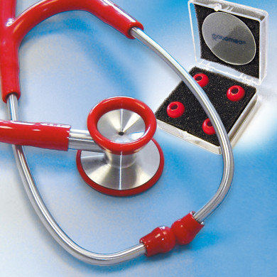 Doppelkopf Stethoskop Edelstahl, ratiomed, rot