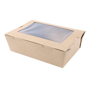 Foodbox aus Kraftpapier „Menu“ mit PLA-Fenster, recyclebar, 300 Stück