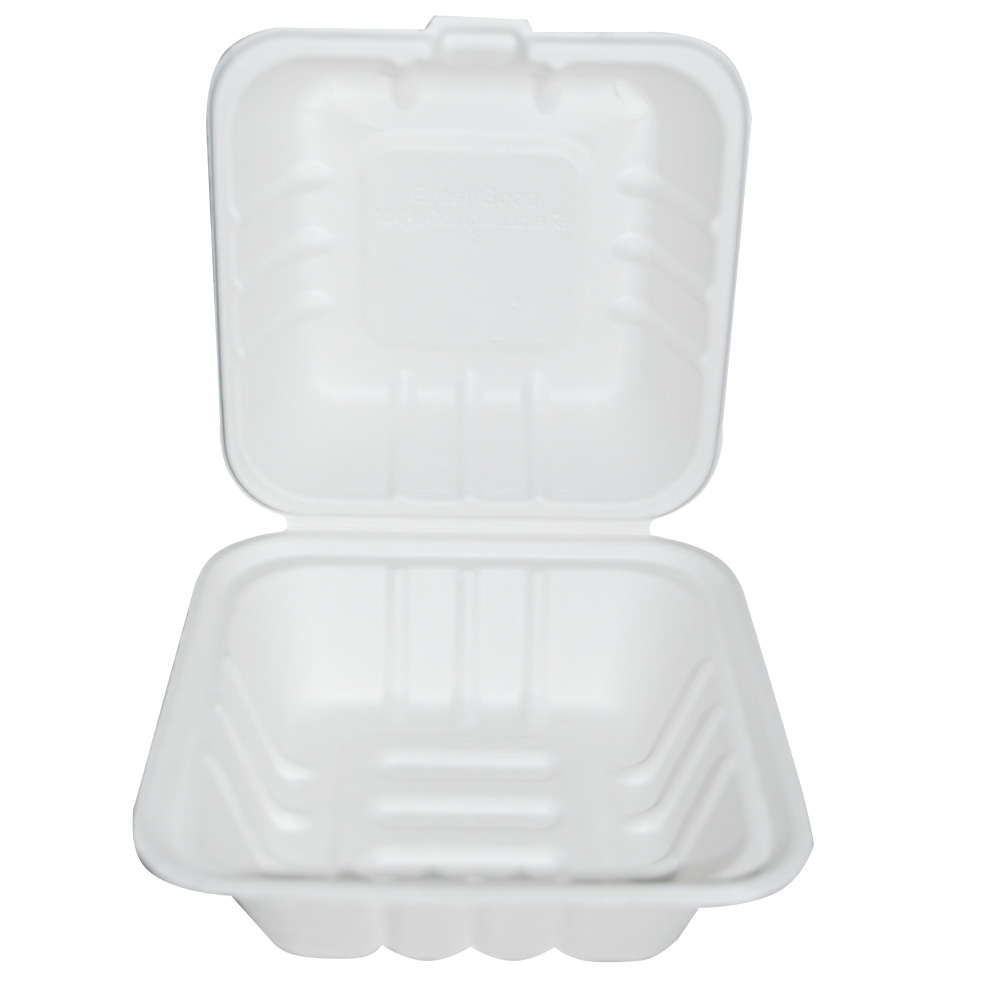 Bio Lunchbox „Hamburger“ | Zuckerrohr, recyclebar, 500 Stück