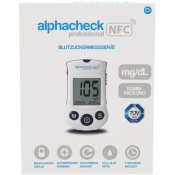 alphacheck professional NFC Blutzuckermessgerät Set mg/dl