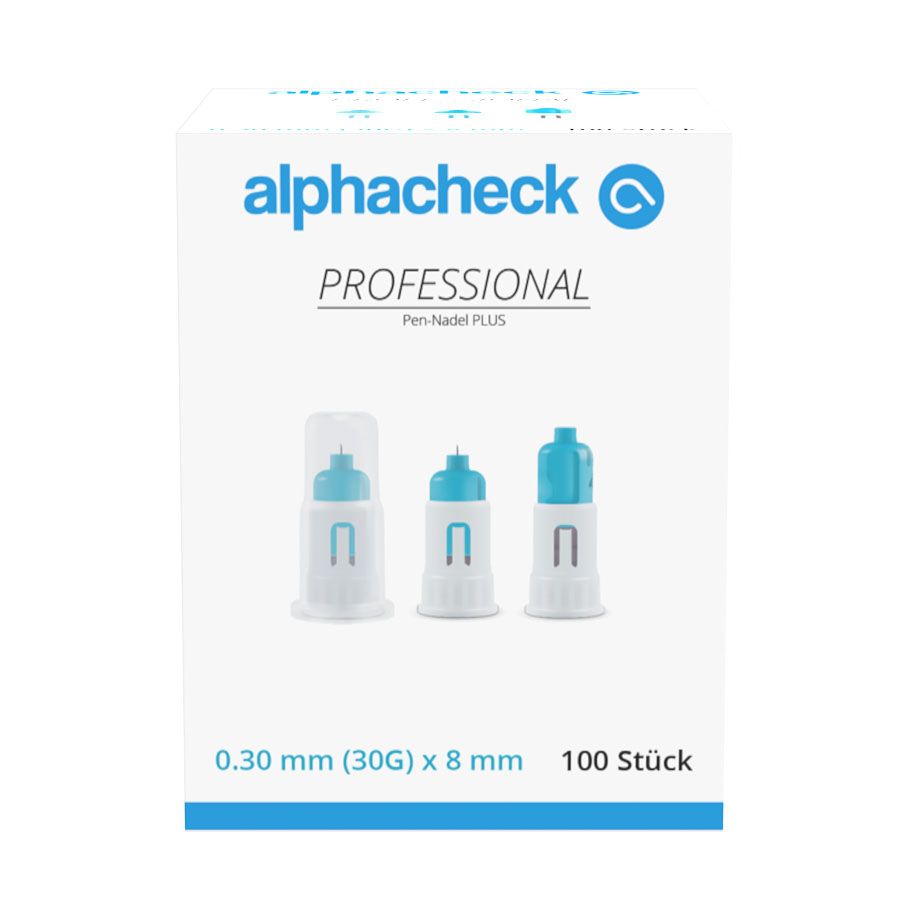 alphacheck professional Pen Nadeln PLUS 30G x 8mm, steril, 100 Stk.