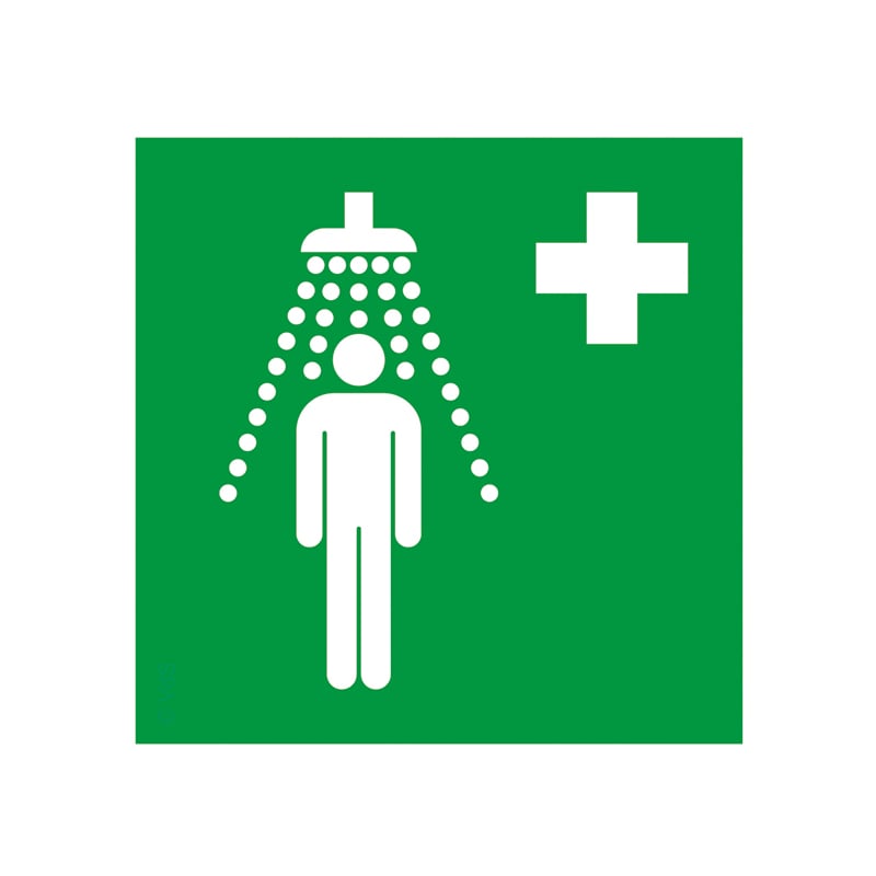 Symbol Notdusche – Rettungszeichen, Kunststoff langnachleuchtend, selbstklebend, 15cm