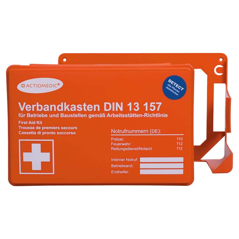 Erste Hilfe Verbandkasten Betrieb MINI detect,  DIN  13 157:2021, orange