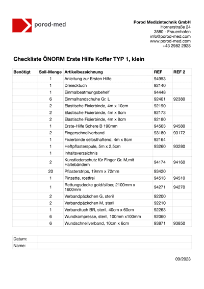 Checkliste ÖNORM EH-Koffer Typ 1