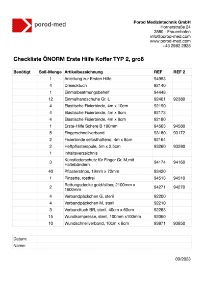 Checkliste ÖNORM EH-Koffer Typ 2